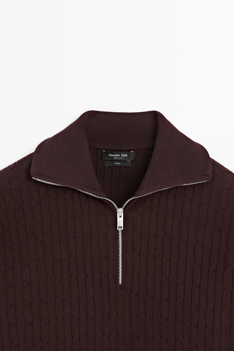 Вязаный свитер с воротником-стойкой и молнией massimo dutti