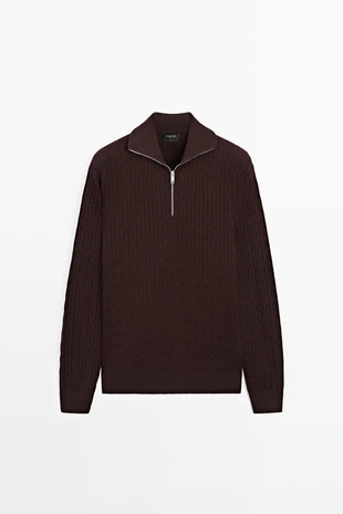 Вязаный свитер с воротником-стойкой и молнией massimo dutti- Заказать в России