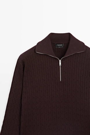 Вязаный свитер с воротником-стойкой и молнией massimo dutti- Заказать в России