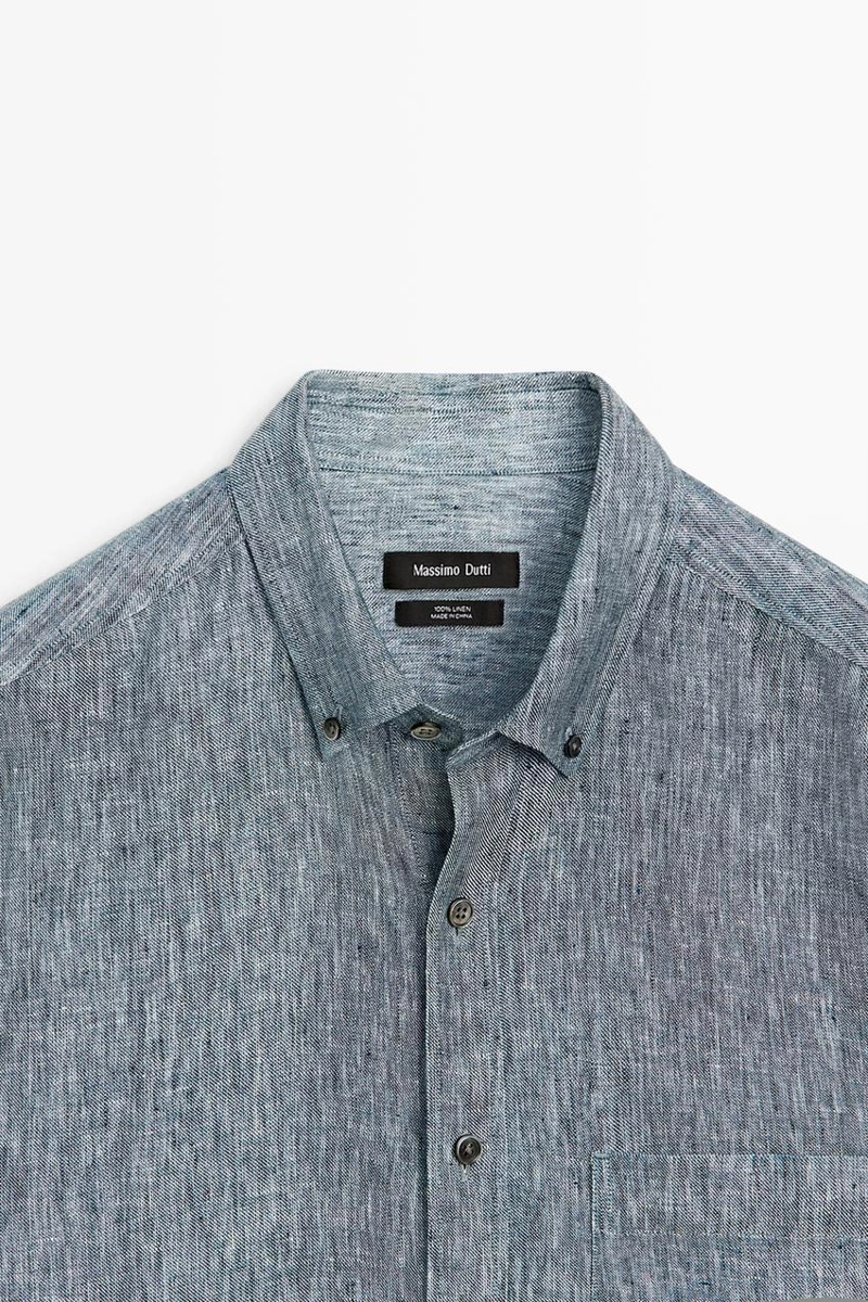 Рубашка regular fit из меланжевого льна 100%