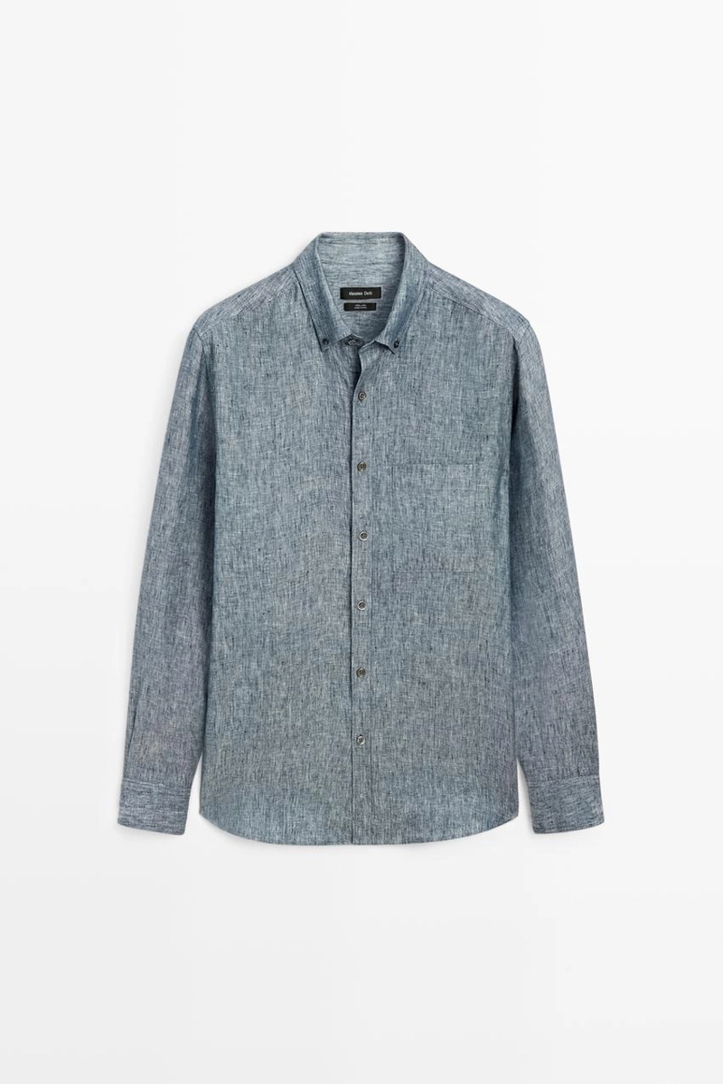 Рубашка regular fit из меланжевого льна 100%
