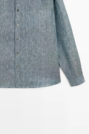 Рубашка regular fit из меланжевого льна 100%- Заказать в России