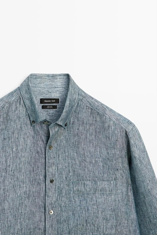 Рубашка regular fit из меланжевого льна 100%- Заказать в России