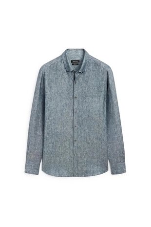 Рубашка regular fit из меланжевого льна 100%- Заказать в России