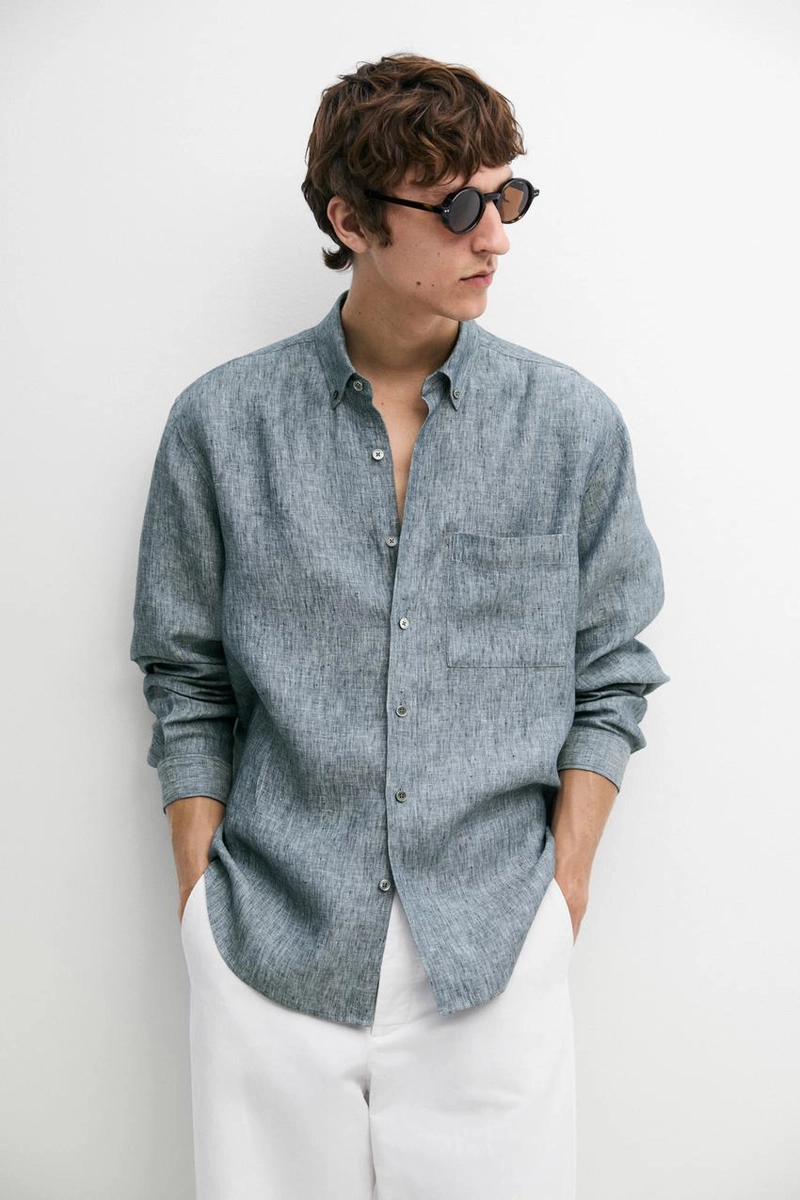 Рубашка regular fit из меланжевого льна 100%
