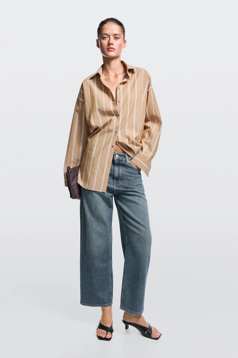 Джинсы massimo dutti с широкими укороченными штанинами и средней посадкой