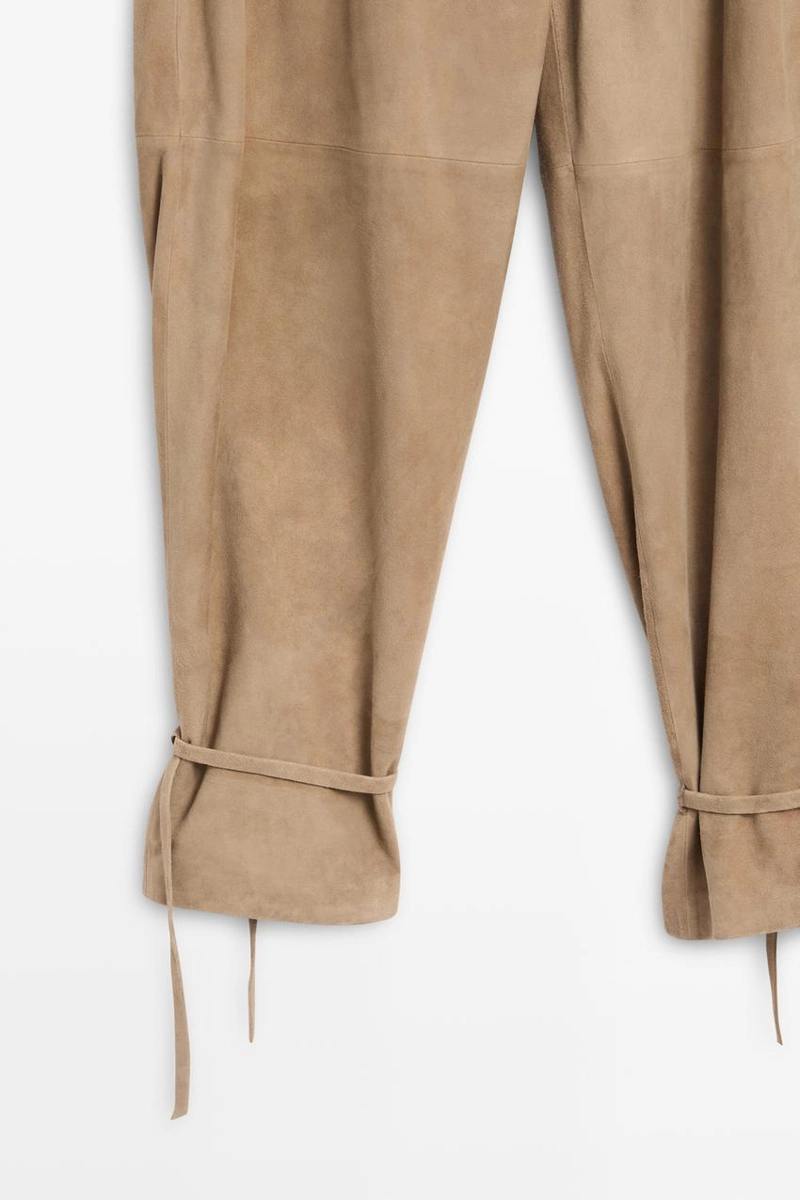 Брюки из замшевой кожи с завязками на ворота
