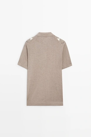 BEIGE MARL | 1382/206/720 - Massimo Dutti Поло с короткими рукавами из хлопкового трикотажа с ромбовидным узором