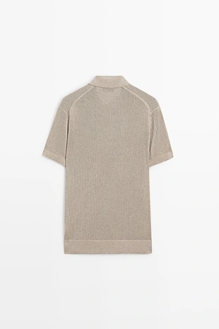 MINK | 1339/208/706 - Massimo Dutti Поло с V-образным вырезом из хлопкового трикотажа