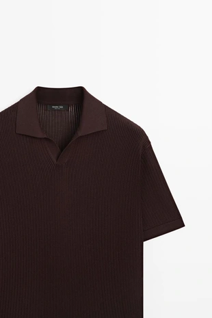 BURGUNDY | 1339/208/606 - Massimo Dutti Поло из трикотажа с V-образным вырезом из хлопковой смеси