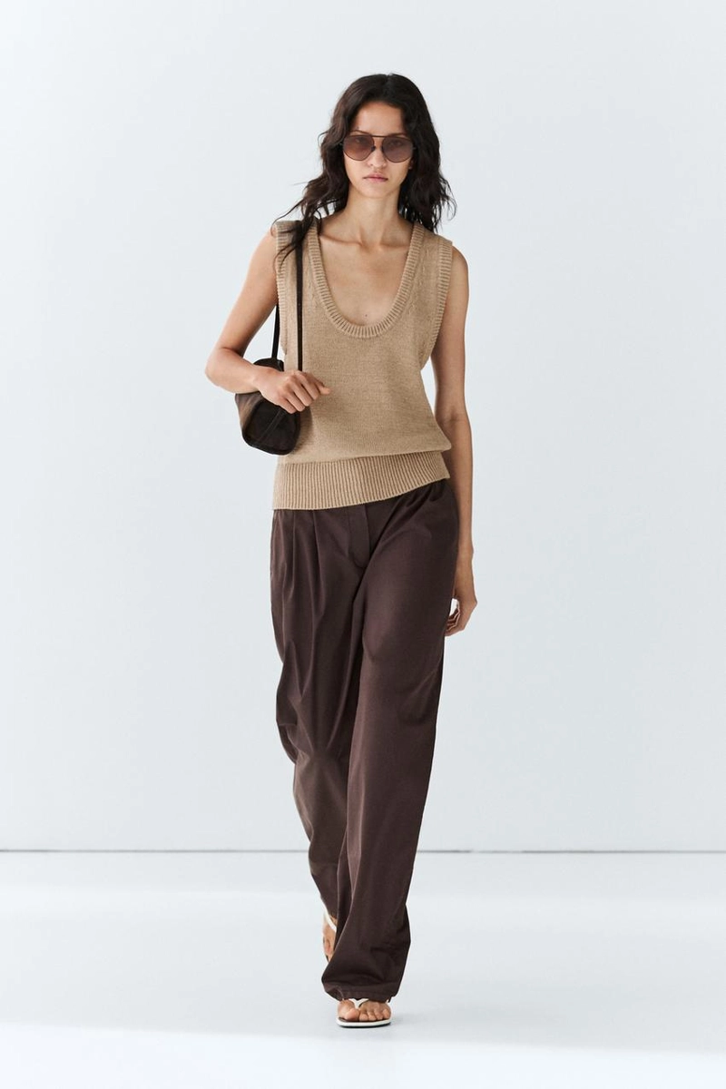 Брюки из поплина с хлопковой смесью и складками