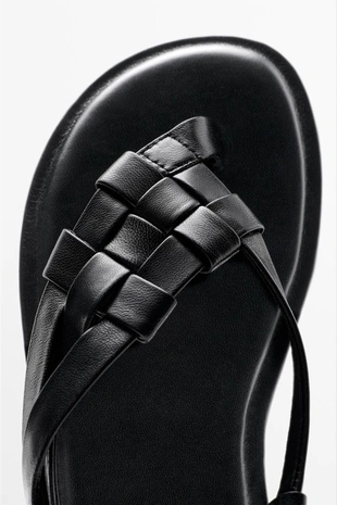 BLACK | 1708/750/800 - Massimo Dutti Плетеные кожаные сандалии