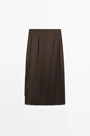 Chocolate | 5291/509/717 - Massimo Dutti Юбка парео из 100% шелка с кружевной отделкой