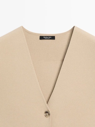 BEIGE | 5608/530/710 - Massimo Dutti Вязаный жилет с декоративными пуговицами
