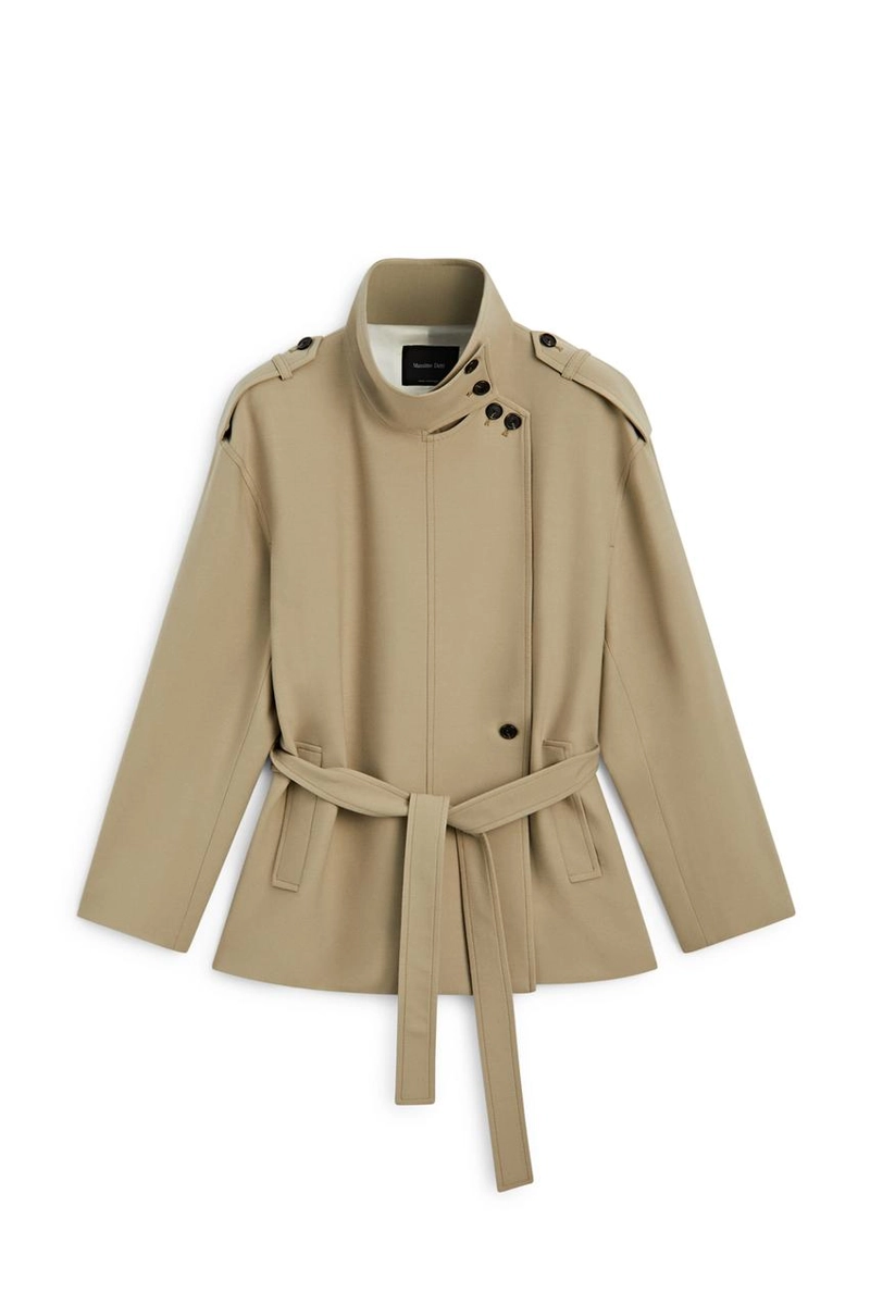 Пальто-тренч средней длины с поясом massimo dutti