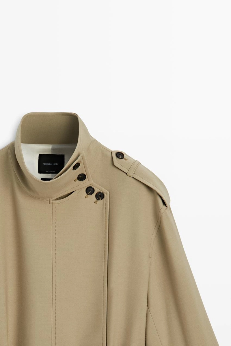 Пальто-тренч средней длины с поясом massimo dutti