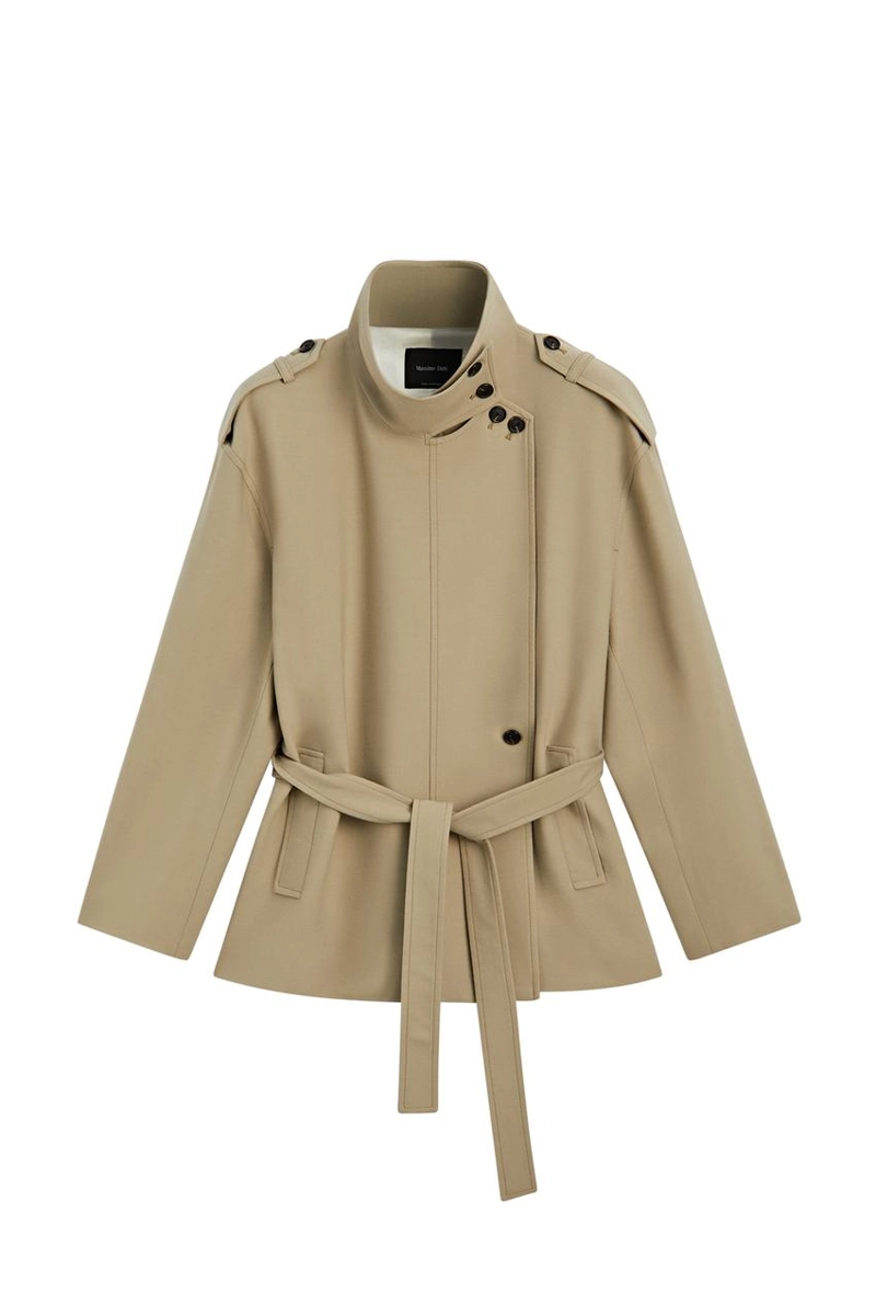 Пальто-тренч средней длины с поясом massimo dutti