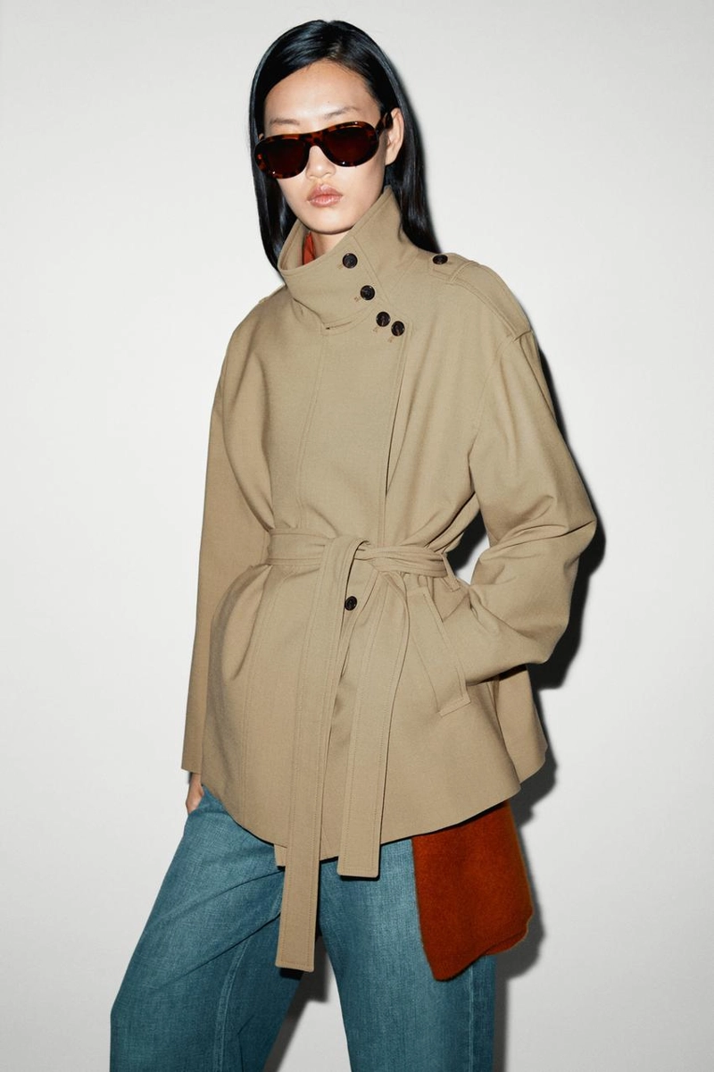 Пальто-тренч средней длины с поясом massimo dutti