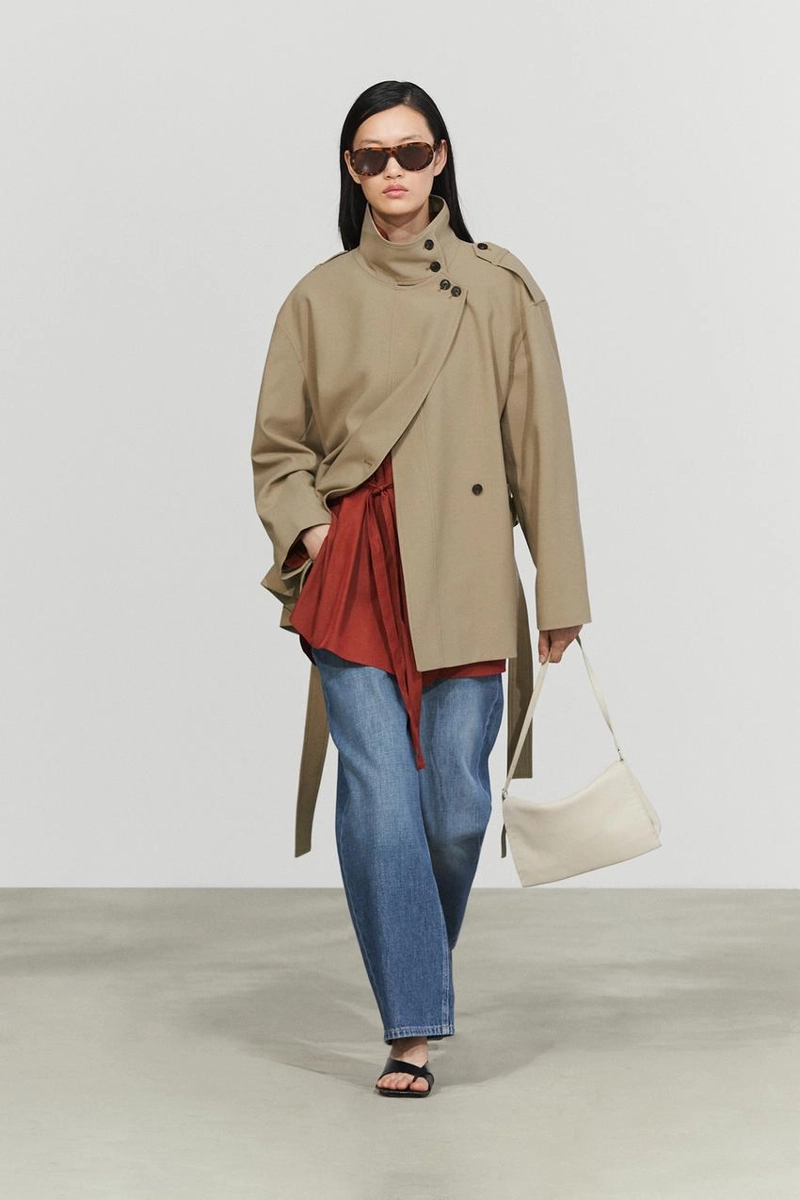 Пальто-тренч средней длины с поясом massimo dutti