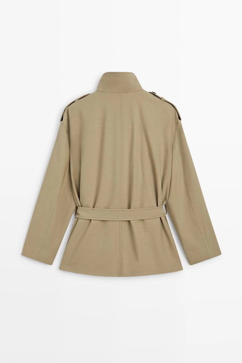Пальто-тренч средней длины с поясом massimo dutti