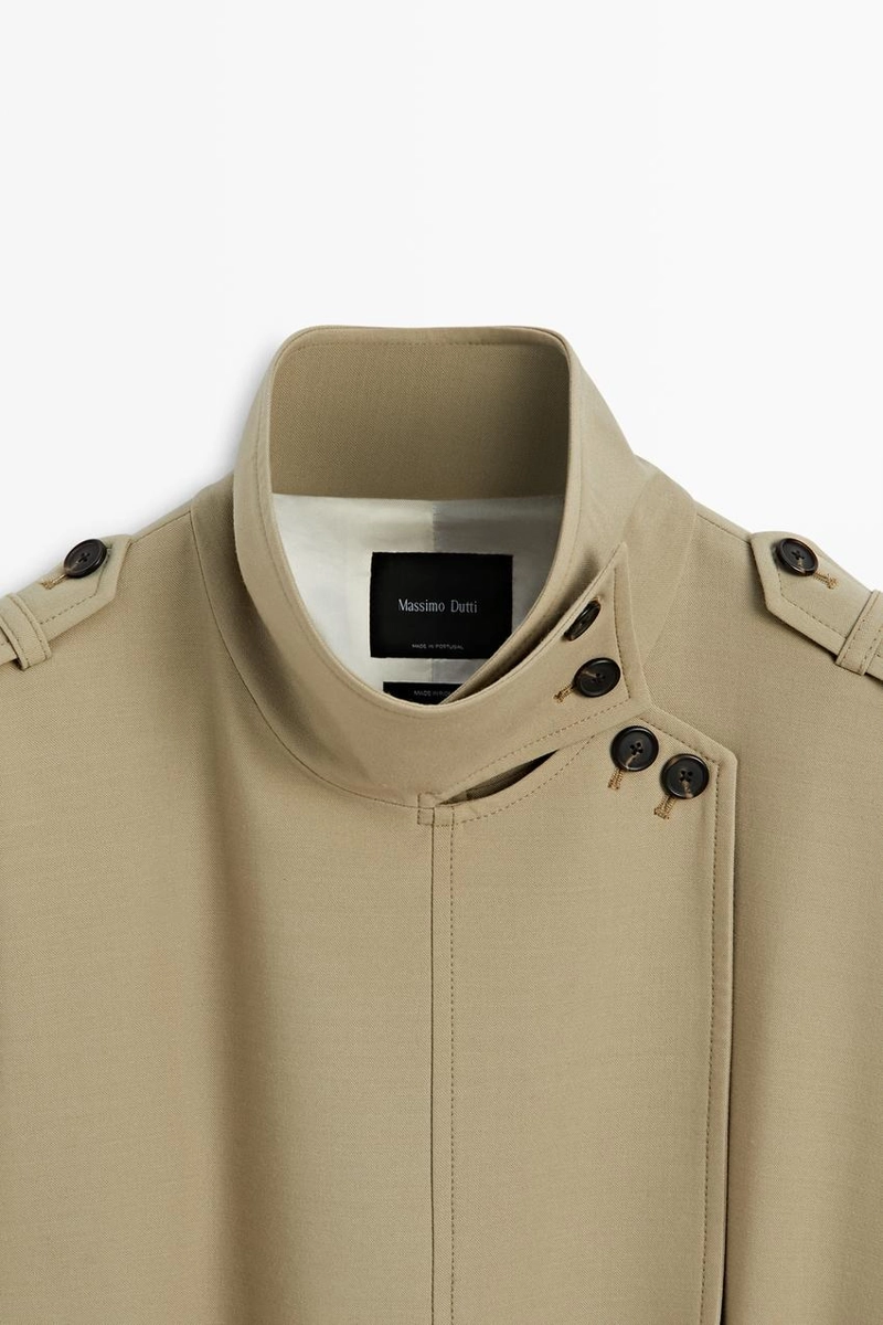 Пальто-тренч средней длины с поясом massimo dutti