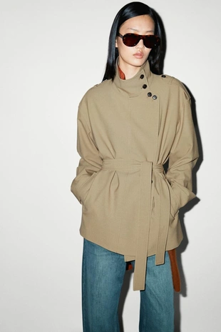 Пальто-тренч средней длины с поясом massimo dutti- Заказать в России