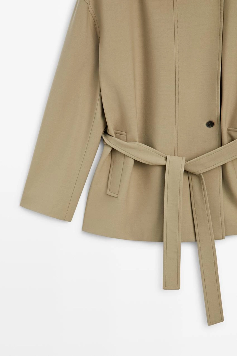 Пальто-тренч средней длины с поясом massimo dutti