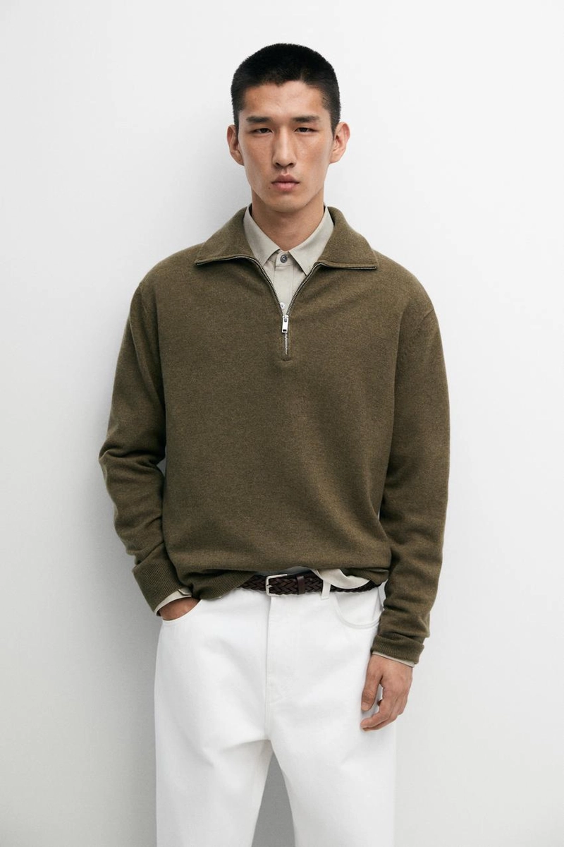 Вязаный свитер с высоким воротником и молнией massimo dutti