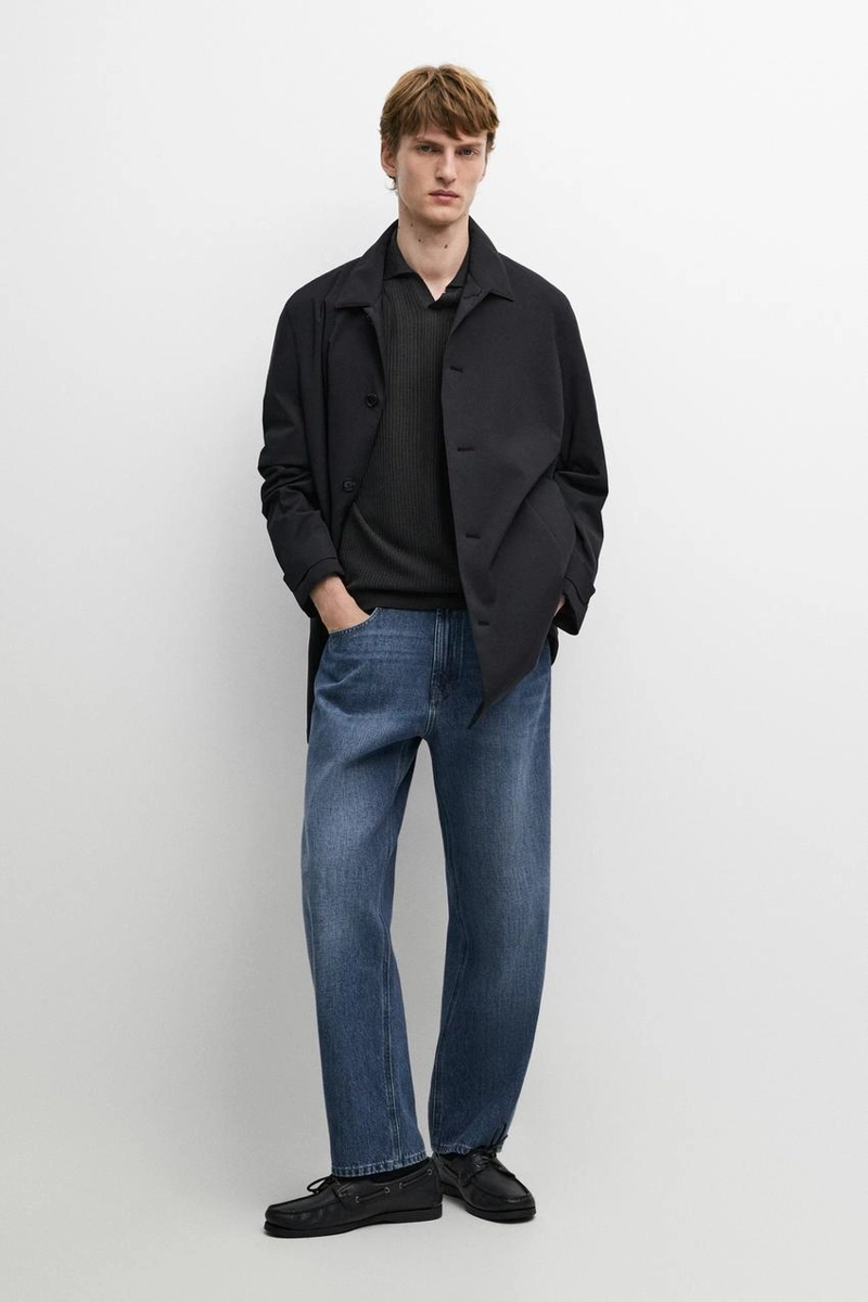 Длинное тренч-пальто с длинным воротником