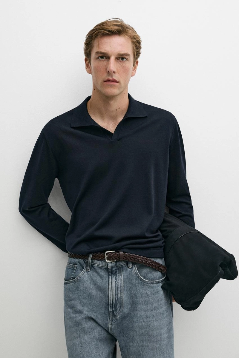 Поло-свитер из 100% мериносовой шерсти massimo dutti