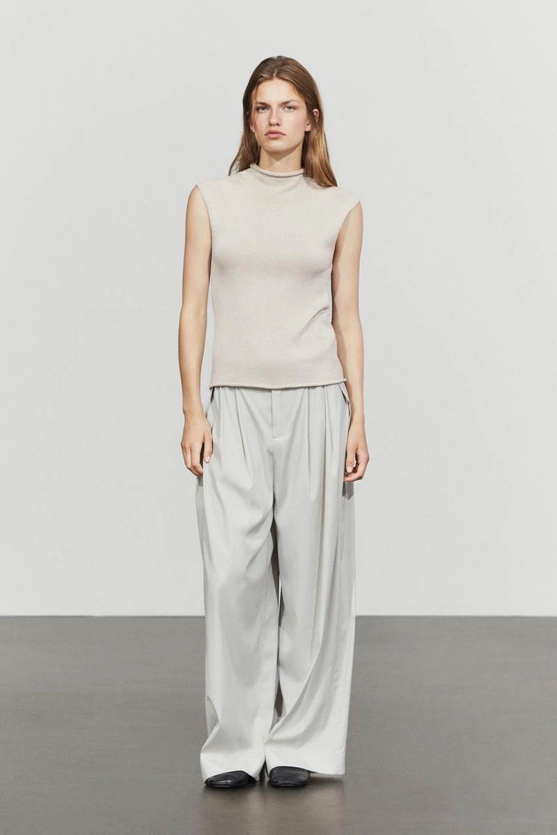 Вязаный топ с высоким воротником из хлопковой смеси massimo dutti