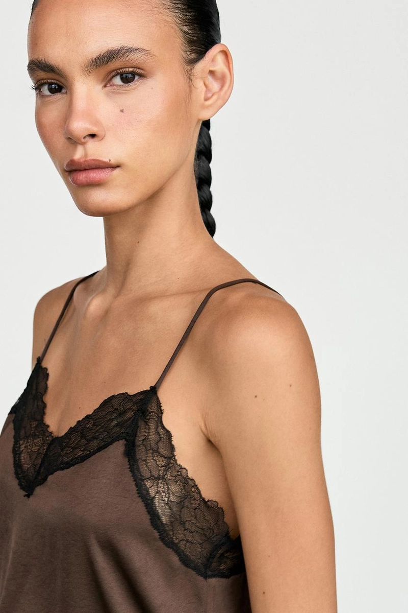 Контрастный топ-комбинация с кружевом massimo dutti