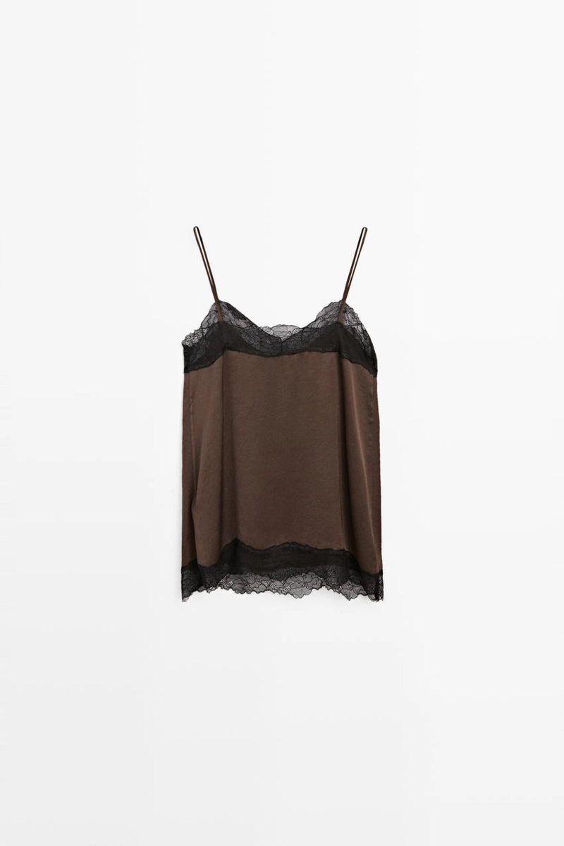 Контрастный топ-комбинация с кружевом massimo dutti
