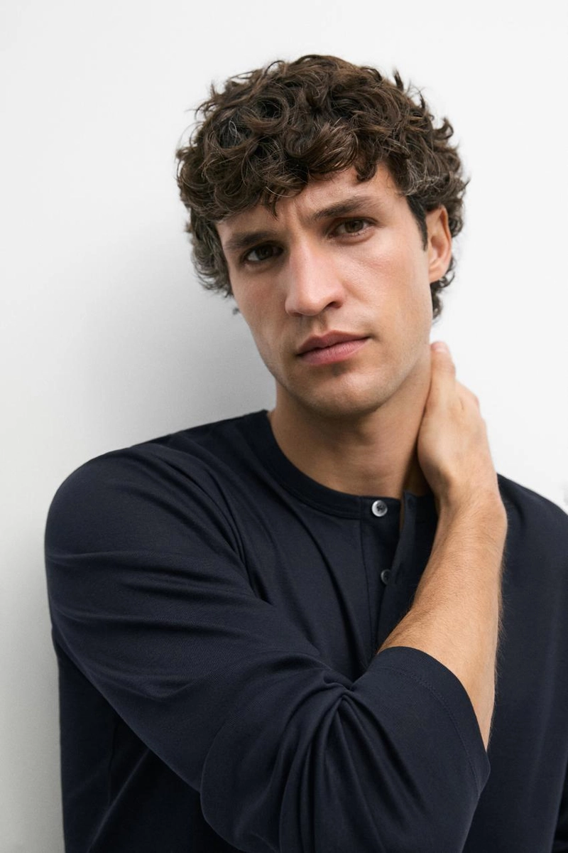 Футболка massimo dutti с длинным рукавом и воротником хенли из 100% хлопка
