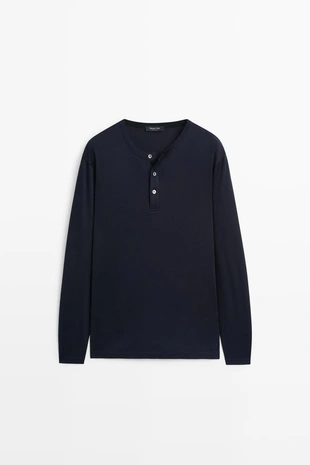 Футболка massimo dutti с длинным рукавом и воротником хенли из 100% хлопка- Заказать в России