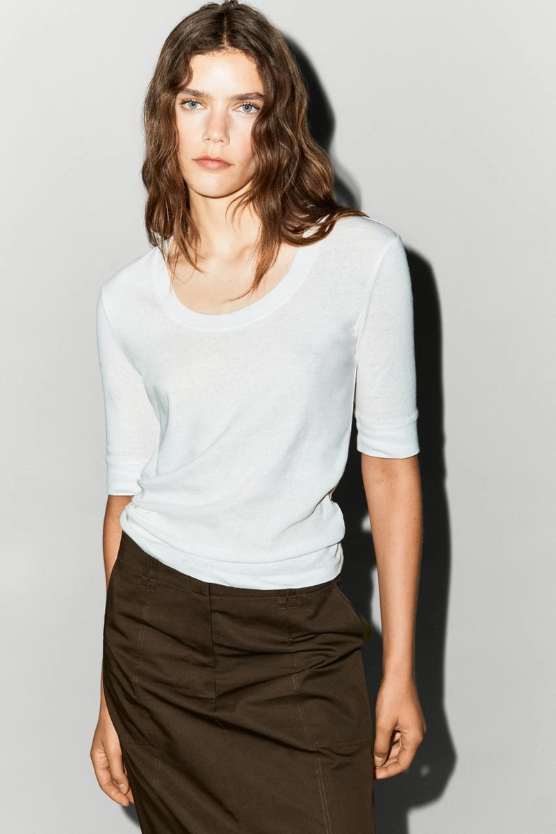 Футболка massimo dutti из 100% хлопка с круглым вырезом