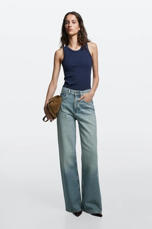 Купить Massimo Dutti Джинсы с высокой талией и широкими штанинами