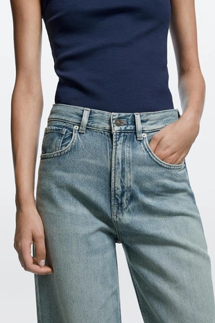 BLUE | 5040/840/432 - Massimo Dutti Джинсы с высокой талией и широкими штанинами