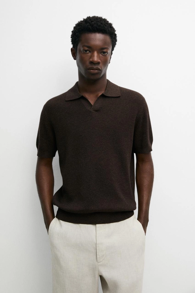 Футболка-поло из трикотажа с хлопковой смесью massimo dutti