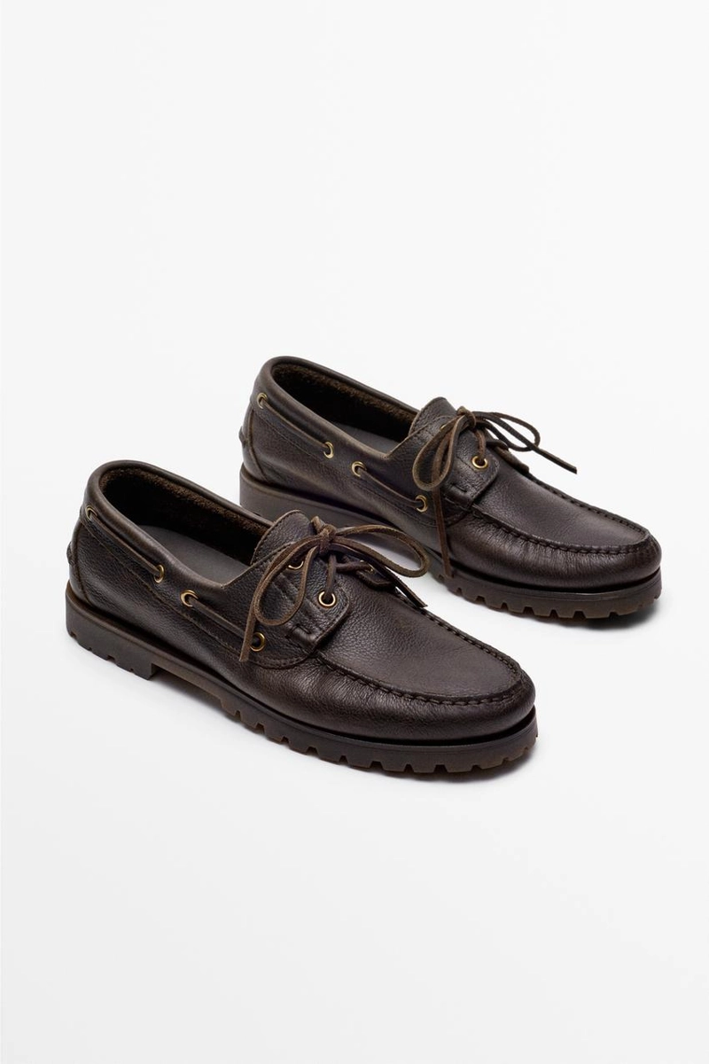 Кожаные лодочные туфли из наппы massimo dutti