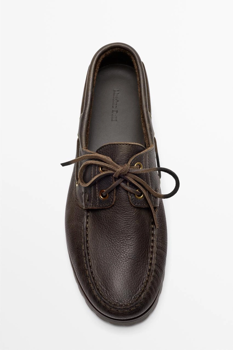 Кожаные лодочные туфли из наппы massimo dutti
