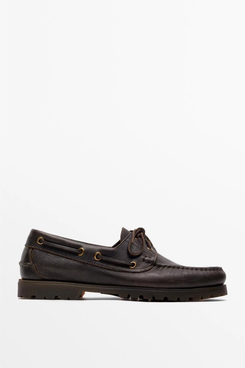 Кожаные лодочные туфли из наппы massimo dutti