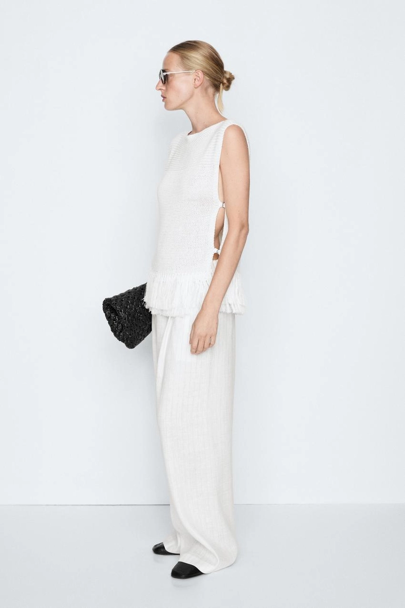 Топ с бахромой из трикотажа massimo dutti