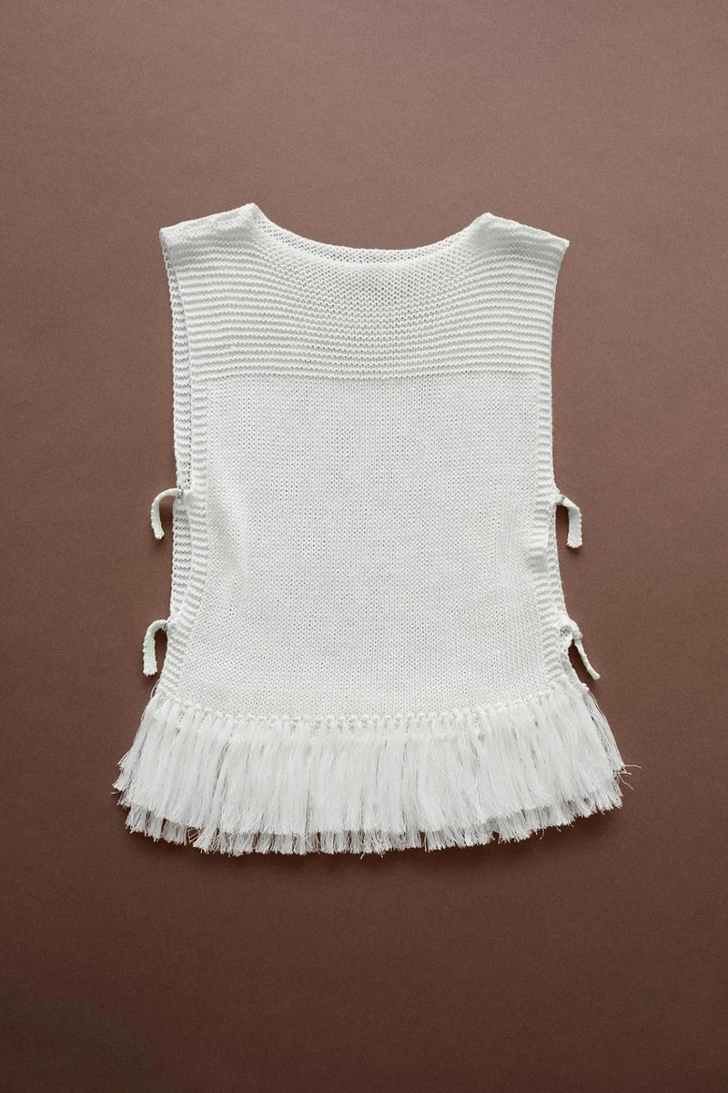 Топ с бахромой из трикотажа massimo dutti