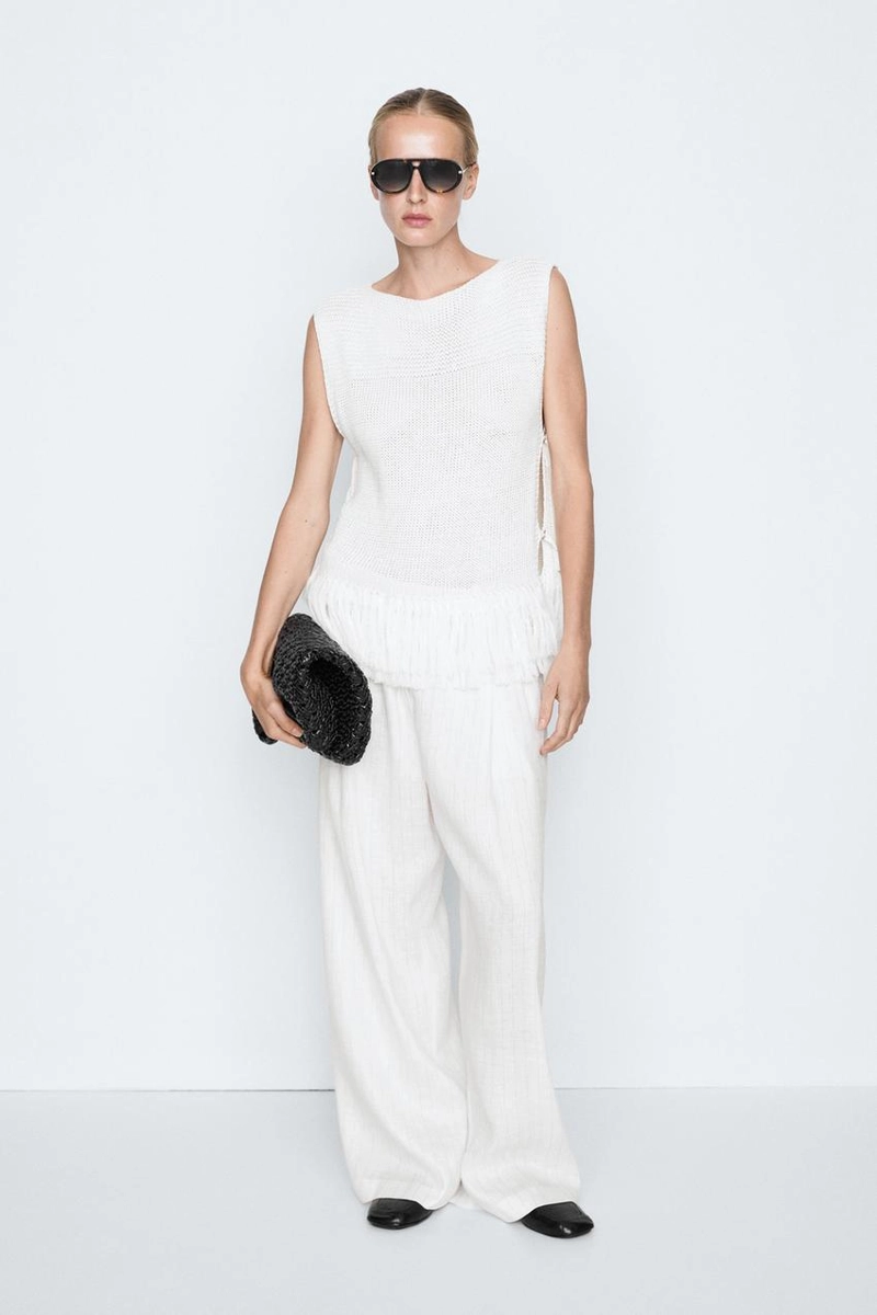 Топ с бахромой из трикотажа massimo dutti