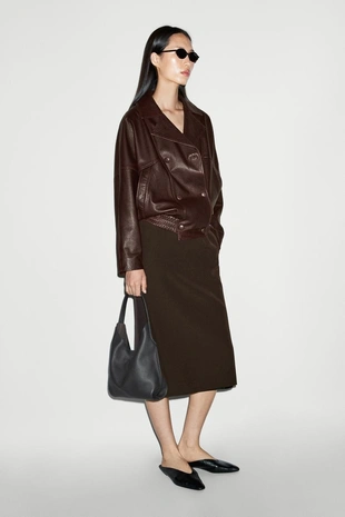 Купить Massimo Dutti Бомбер из кожи наппа