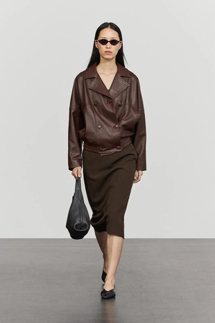 BROWN | 4703/703/700 - Massimo Dutti Бомбер из кожи наппа