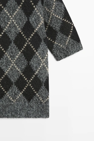 Джемпер с короткими рукавами из кашемира с узором аргайл- Заказать в России