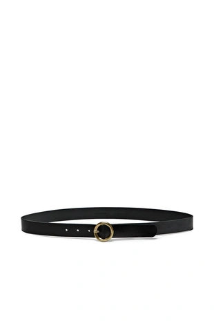 BLACK | 6115/694/800 - Massimo Dutti Ремень из кожи наппа с круглой пряжкой