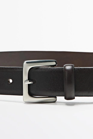 BROWN | 6103/694/700 - Massimo Dutti Ремень из кожи наппа с квадратной пряжкой